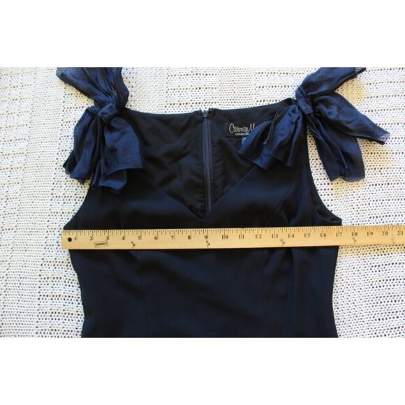 Carmen Marc Valvo Navy Blue Cocktail Mini Dress Size 6 Bow detail Zip up Career - Picture 2 of 10